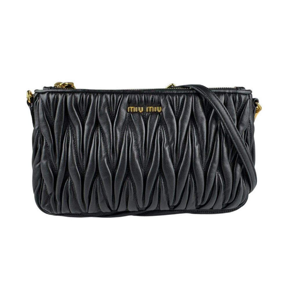 Miu Miu Matelass Leather Shoulder Bag Black